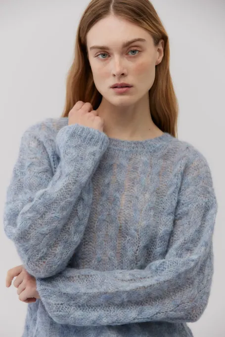 Sweter z wełną alpaki granatowy