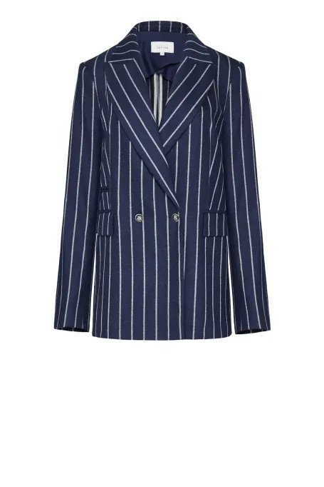 Żakiet w paski z dodatkiem kaszmiru granatowy