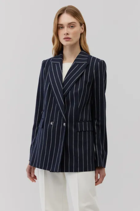 Żakiet w paski z dodatkiem kaszmiru granatowy