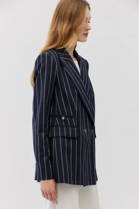 Żakiet w paski z dodatkiem kaszmiru granatowy