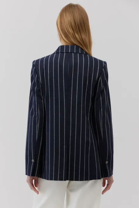 Żakiet w paski z dodatkiem kaszmiru granatowy