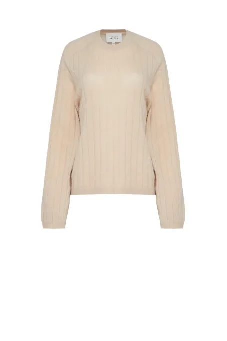 Beżowa bluzka z kaszmirem w prążek