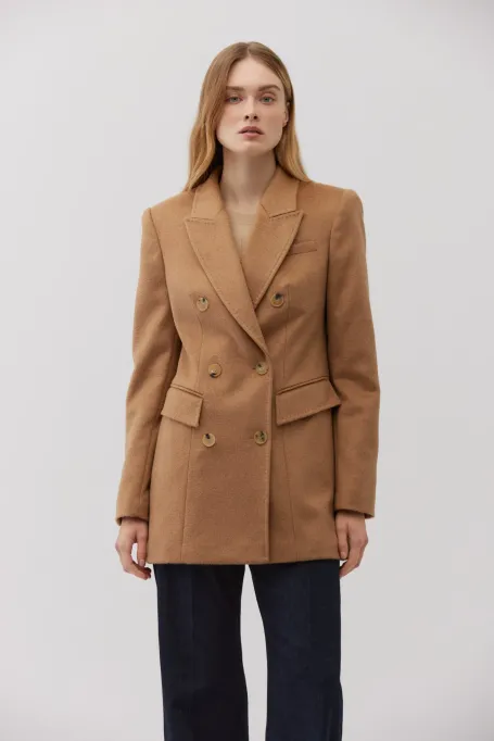 Camelowa kurtka z wełny wielbłądziej