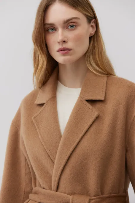Płaszcz z wełny wielbłądziej doubleface camelowy