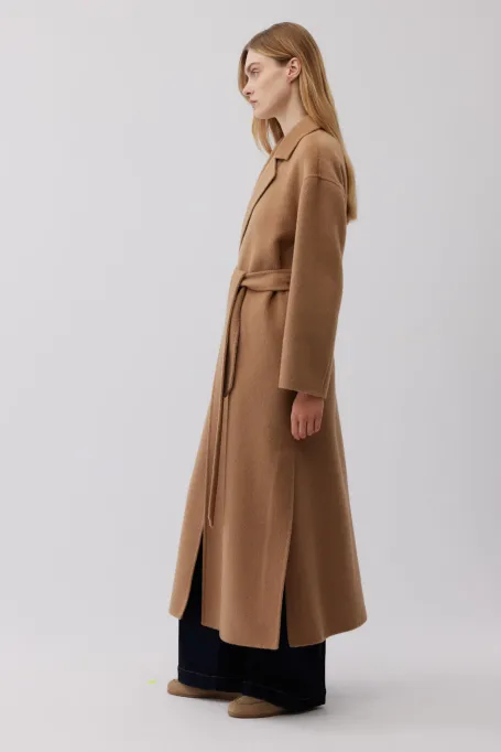 Płaszcz z wełny wielbłądziej doubleface camelowy