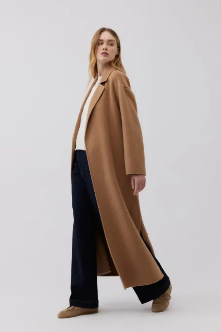 Płaszcz z wełny wielbłądziej doubleface camelowy