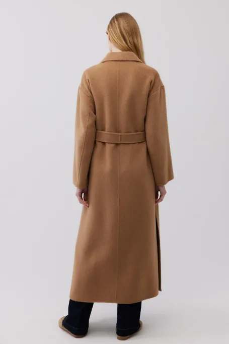 Płaszcz z wełny wielbłądziej doubleface camelowy