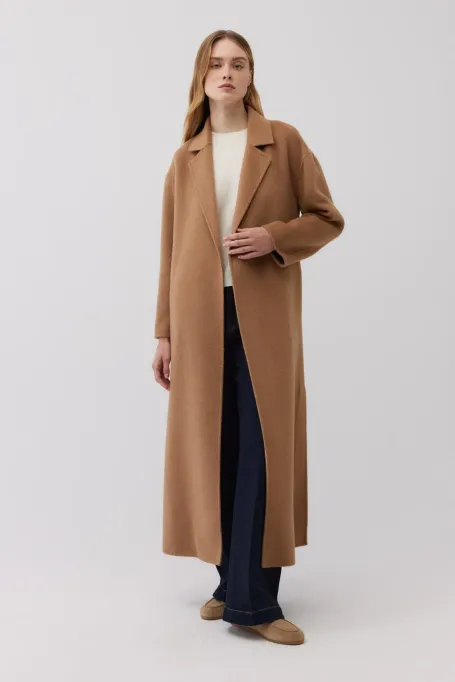 Płaszcz z wełny wielbłądziej doubleface camelowy