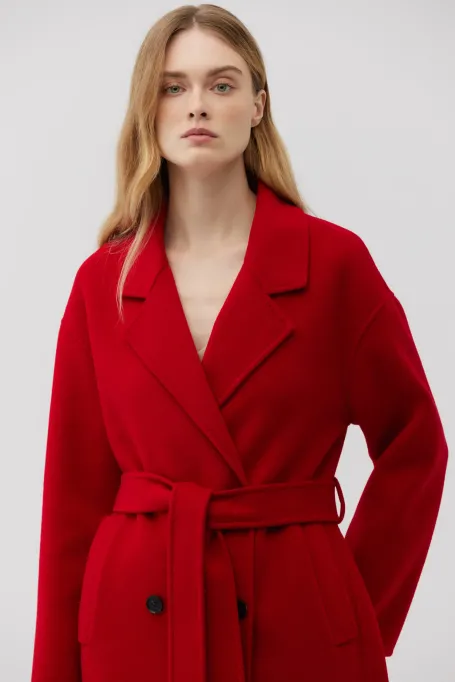 Czerwony płaszcz doubleface z jedwabiem