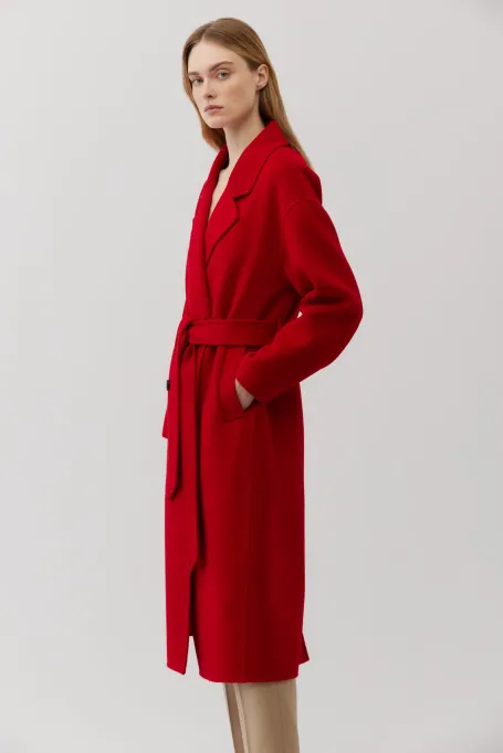 Czerwony płaszcz doubleface z jedwabiem