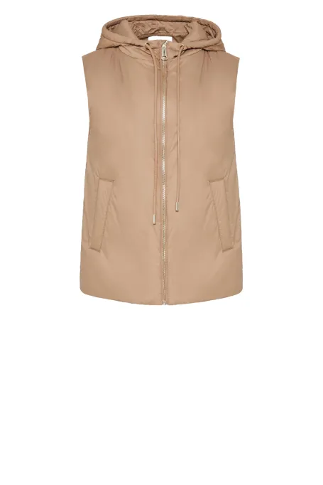 Camelowa kamizelka puchowa z kapturem