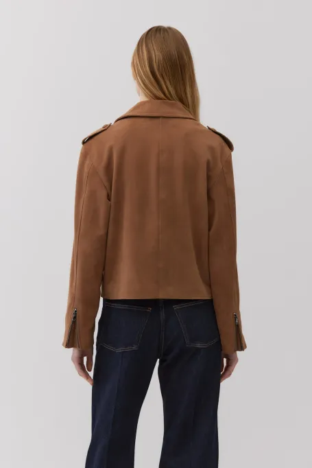 Camelowa kurtka ze skóry zamszowej