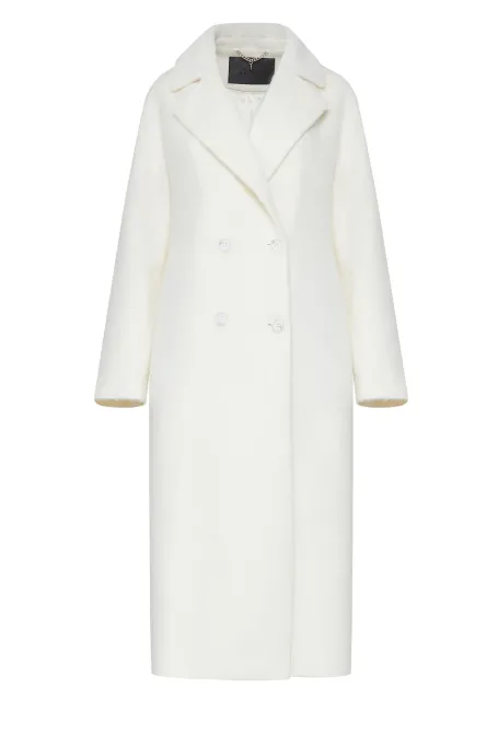 Biały płaszcz z wełny alpaki i jedwabiu