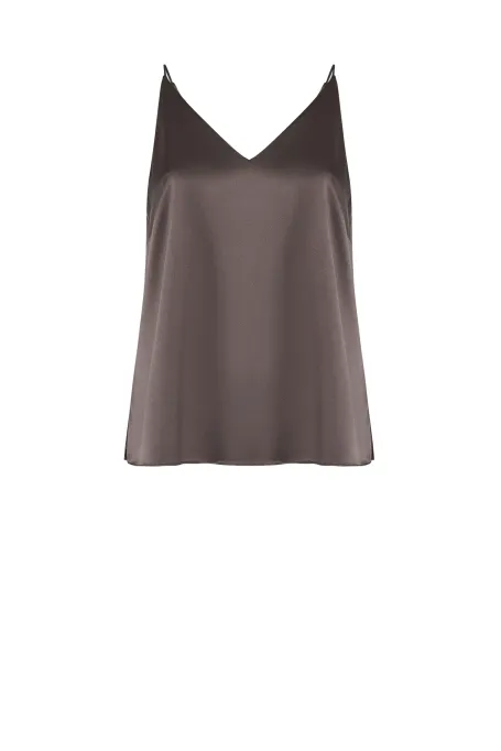 Top z jedwabiu brązowy