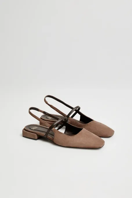 Brązowe buty slingback na niskim obcasie damskie - Patrizia Aryton