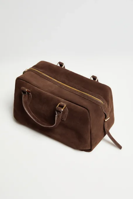 Brązowa torebka z naturalnej skóry zamszowej