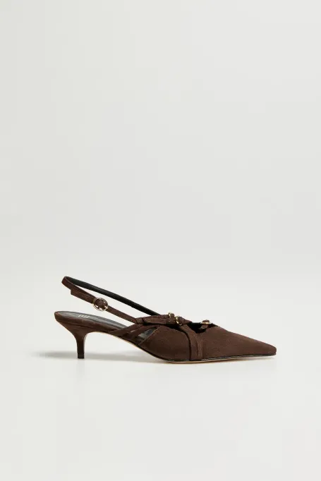 Czekoladowe buty slingback z zamszowej skóry