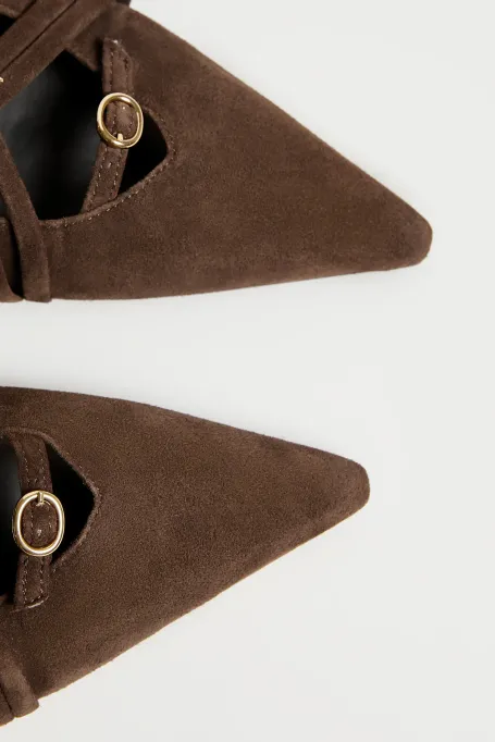 Czekoladowe buty slingback z zamszowej skóry