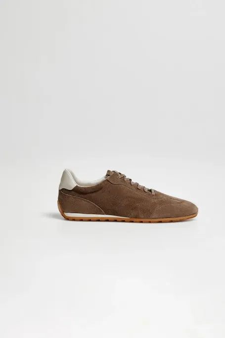 Brązowe retro sneakersy ze skóry zamszowej
