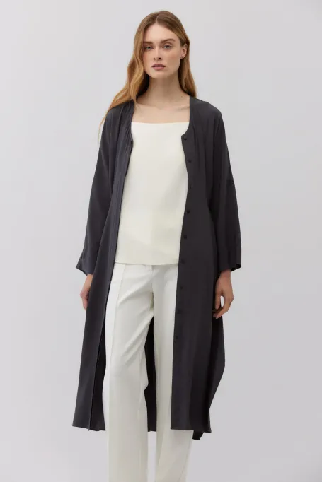 Szara jedwabna sukienka z wiązaniem w talii - Patrizia Aryton