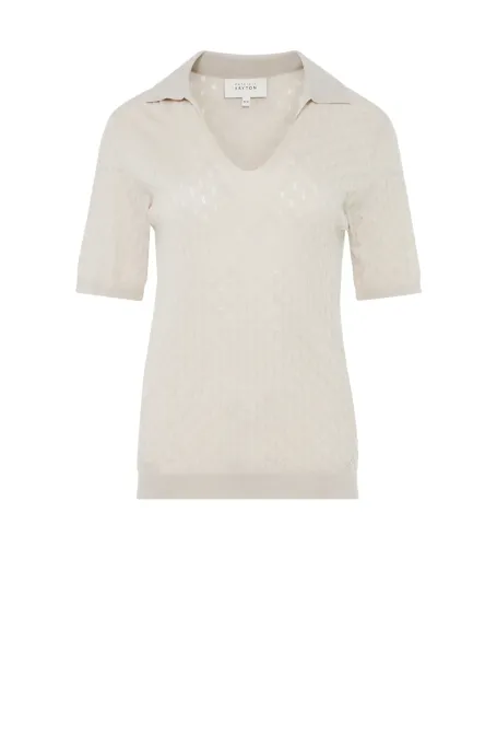 Beżowa bluzka polo z wełny merynosowej