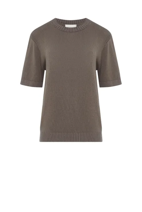 Brązowy t-shirt z lnem i bawełną Brązowy t-shirt z lnem i bawełną