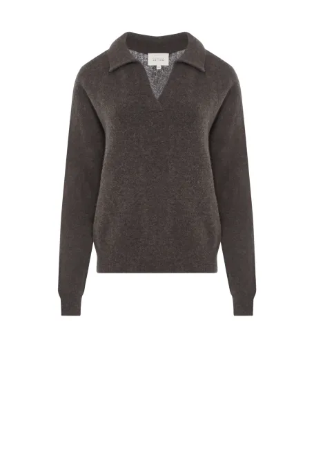 Brązowy sweter polo z wełną alpaki