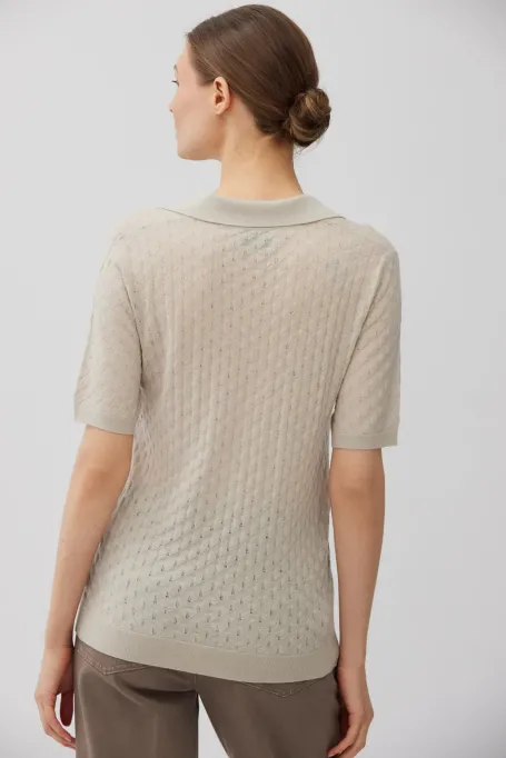 Beżowa bluzka polo z wełny merynosowej