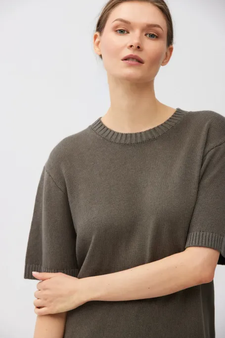 Brązowy t-shirt z lnem i bawełną Brązowy t-shirt z lnem i bawełną