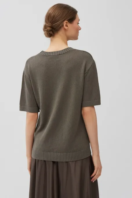 Brązowy t-shirt z lnem i bawełną Brązowy t-shirt z lnem i bawełną