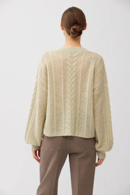Jasnozielony luźny sweter z wełną alpaki
