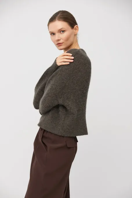 Brązowy sweter z wełną alpaki damski - Patrizia Aryton