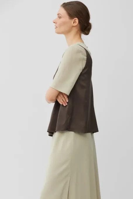 Brązowy top z jedwabiu z dekoltem V damski - Patrizia Aryton