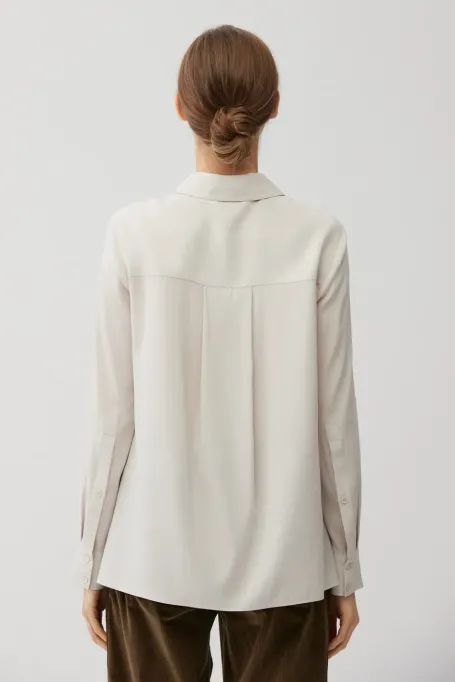 Beżowa luźna koszula z jedwabiu damska - Patrizia Aryton