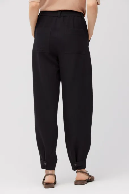 Czarne spodnie z wełną i lnem