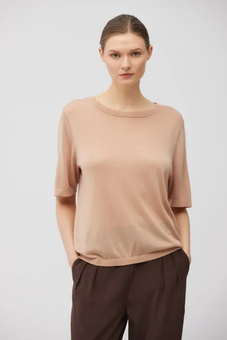 Pudrowo różowy t-shirt z kaszmirem i lyocellem