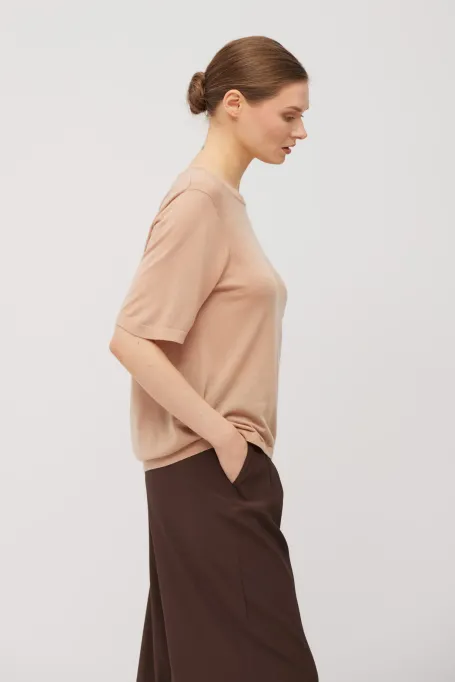 Pudrowo różowy t-shirt z kaszmirem i lyocellem