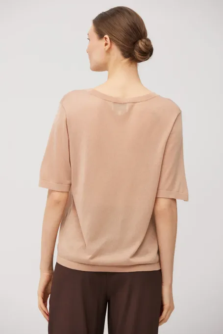 Pudrowo różowy t-shirt z kaszmirem i lyocellem