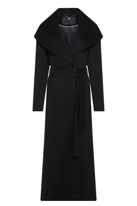 Czarny kaszmirowy płaszcz z kapturem