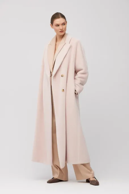 Dwurzędowy prosty płaszcz z baby suri alpaki różowy