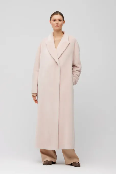 Dwurzędowy prosty płaszcz z baby suri alpaki różowy