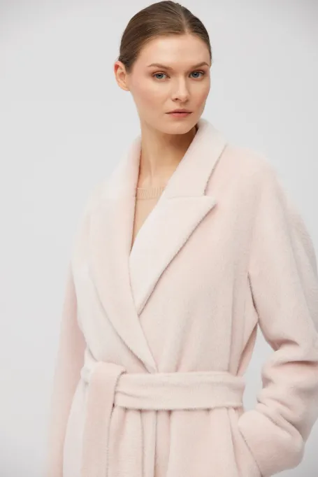Dwurzędowy prosty płaszcz z baby suri alpaki różowy