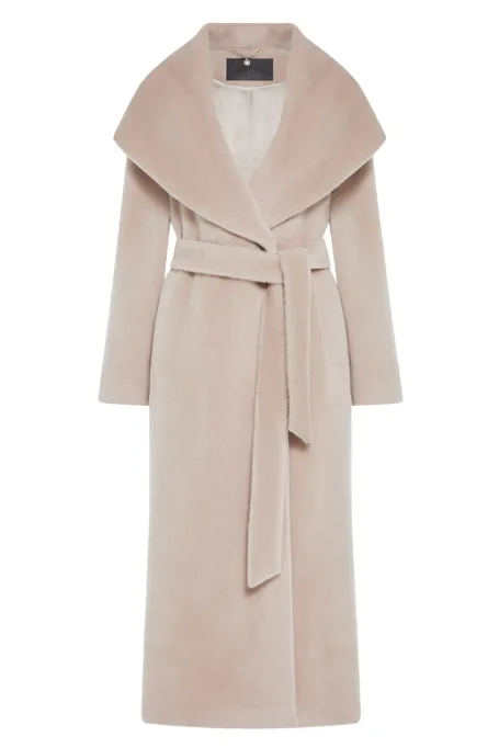 Płaszcz maxi z baby suri alpaki z kapturem beż