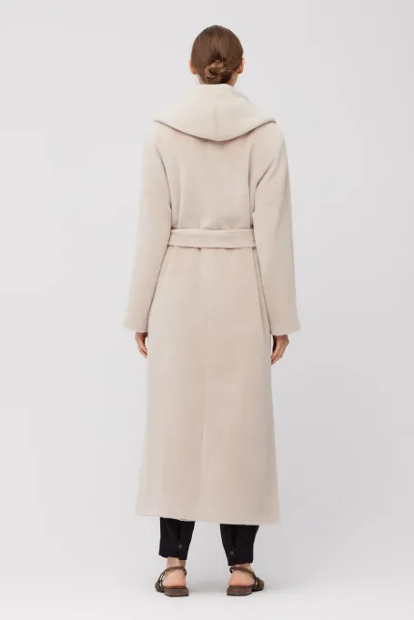 Płaszcz maxi z baby suri alpaki z kapturem beż