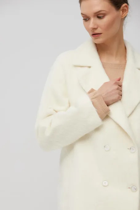 Biały płaszcz z wełny alpaki i jedwabiu