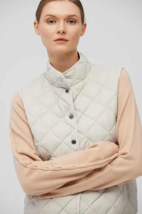 Krótka beżowa kamizelka puchowa
