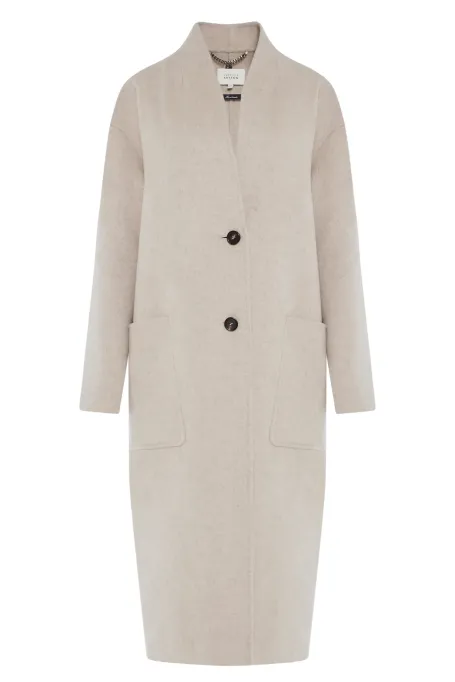 Beżowy płaszcz z wełny i jedwabiu doubleface