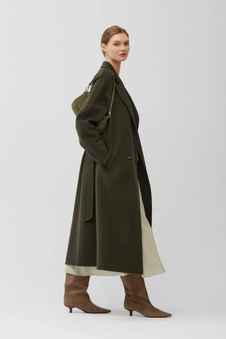 Ciemnozielony płaszcz z jedwabiem doubleface