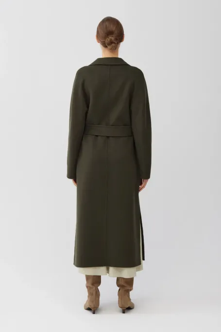 Ciemnozielony płaszcz z jedwabiem doubleface