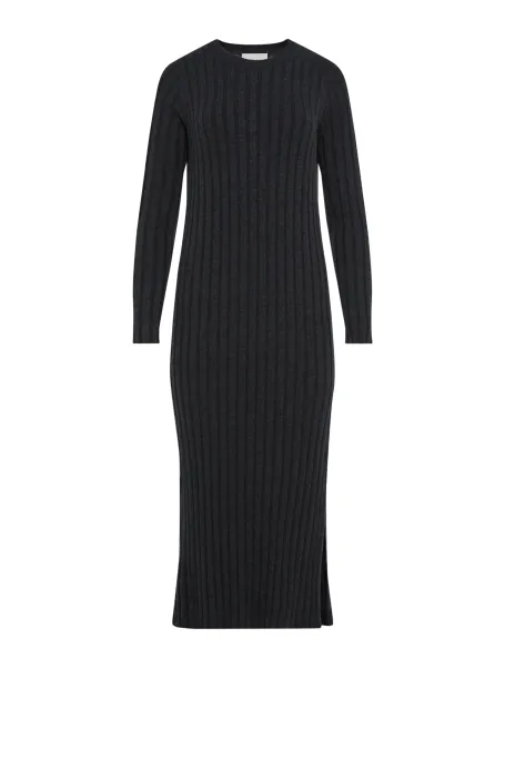 Ciemnoszara sukienka dzianinowa z wełną merynosową